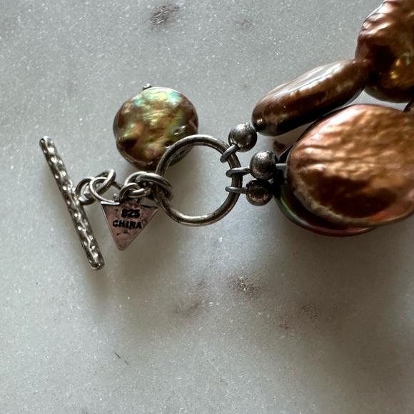 Silpada Sterling Silver Coin Copper Pearl & Smokey Quartz Beaded Bracelet - Picture 4 of 7